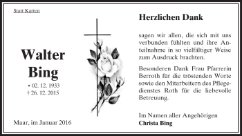 Traueranzeige von Walter Bing von VRM Trauer