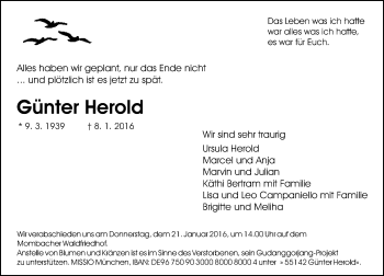 Traueranzeige von Günter Herold von  Allgemeine Zeitung Mainz