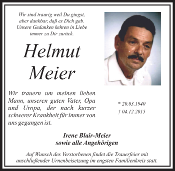 Traueranzeige von Helmut Meier von  GT am Sonntag