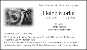Traueranzeige von Heinz Morkel von  Kreisanzeiger