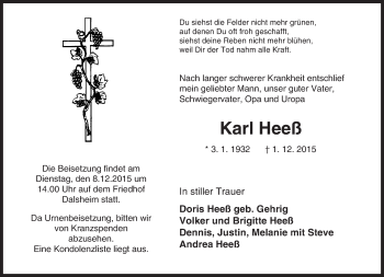 Traueranzeige von Karl Heeß von  Wormser Zeitung