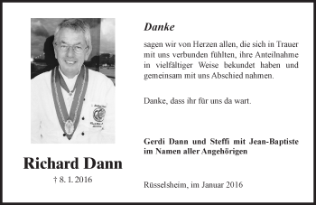 Traueranzeige von Richard Dann von  Mainspitze