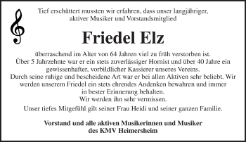 Traueranzeige von Friedel Elz von  Allgemeine Zeitung Alzey