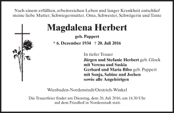 Traueranzeige von Magdalena Herbert von Trauerportal Rhein Main Presse
