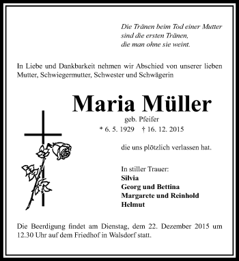 Traueranzeige von Maria Müller von  Wiesbaden komplett
