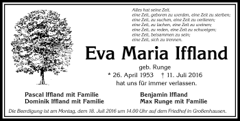 Traueranzeige von Eva Maria Iffland von  Gelnhäuser Tageblatt