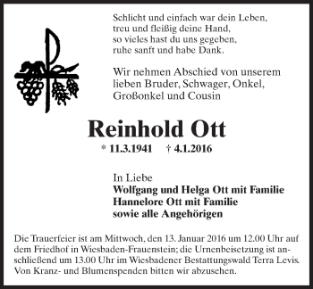 Traueranzeige von Reinhold Ott von  Wiesbaden komplett