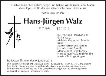 Traueranzeige von Hans-Jürgen Walz von  Allgemeine Zeitung Mainz