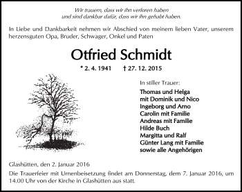 Traueranzeige von Otfried Schmidt von  Kreisanzeiger
