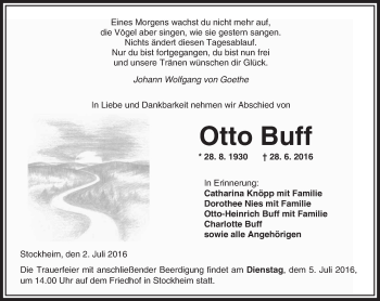Traueranzeige von Otto Buff von  Kreisanzeiger