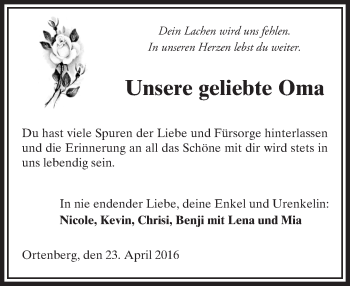 Traueranzeige von In Gedenken  von  Sonntags Anzeiger