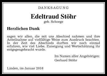 Traueranzeige von Edeltraud Stöhr von  Gießener Anzeiger