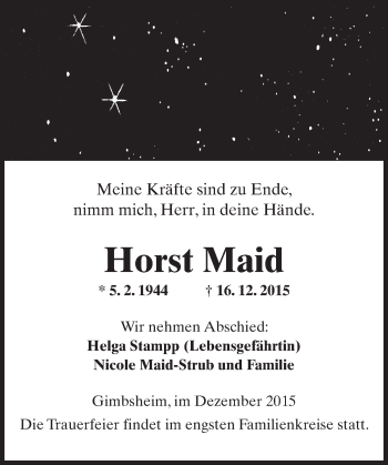 Traueranzeige von Horst Maid von  Wormser Zeitung