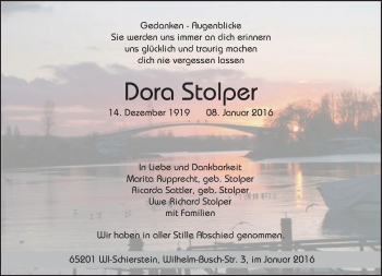 Traueranzeige von Dora Stolper von  Wiesbaden komplett