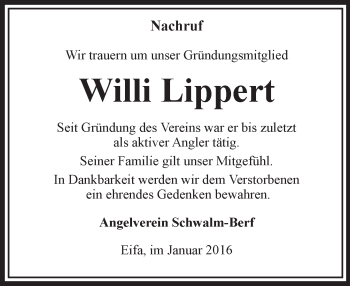 Traueranzeige von Willi Lippert von VRM Trauer