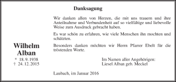 Traueranzeige von Wilhelm Alban von  Gießener Anzeiger