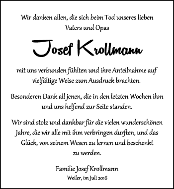 Traueranzeige von Josef Krollmann von Trauerportal Rhein Main Presse