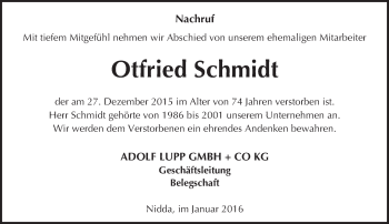 Traueranzeige von Otfried Schmidt von  Kreisanzeiger