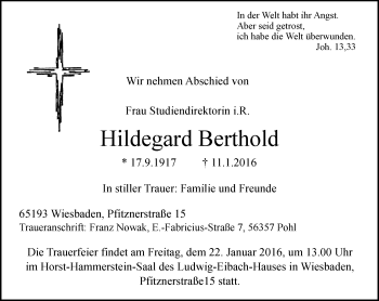 Traueranzeige von Hildegard Berthold von  Wiesbaden komplett