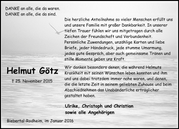 Traueranzeige von Helmut Götz von  Gießener Anzeiger