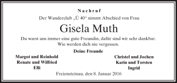 Traueranzeige von Gisela Muth von VRM Trauer