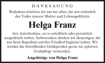 Traueranzeige von Helga Franz von  Gelnhäuser Tageblatt
