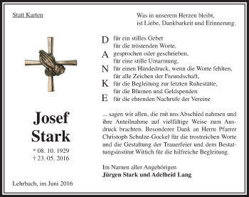 Traueranzeige von Josef Stark von VRM Trauer