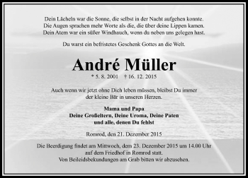 Traueranzeige von Andre Müller von VRM Trauer