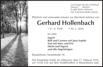 Traueranzeige von Gerhard Hollenbach von trauer.echo-online.de