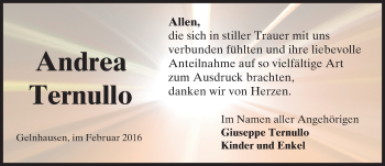Traueranzeige von Andrea Ternullo von  Gelnhäuser Tageblatt
