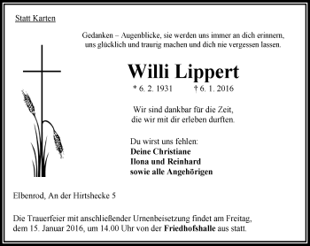 Traueranzeige von Willi Lippert von VRM Trauer
