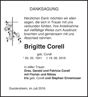 Traueranzeige von Brigitte Corell von Trauerportal Rhein Main Presse