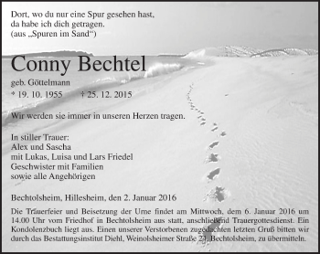 Traueranzeige von Conny Bechtel von  Allgemeine Zeitung Alzey