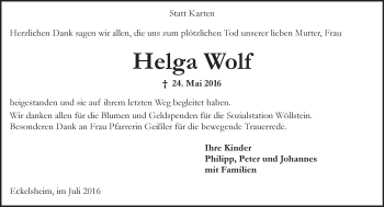 Traueranzeige von Helga Wolf von Trauerportal Rhein Main Presse