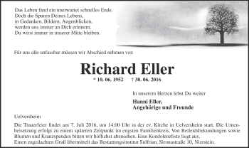 Traueranzeige von Richard Eller von Trauerportal Rhein Main Presse