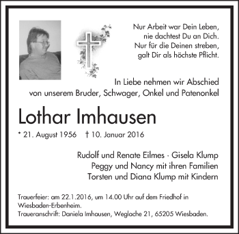 Traueranzeige von Lothar Imhausen von  Wiesbaden komplett