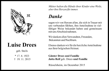 Traueranzeige von Luise Drees von  Mainspitze