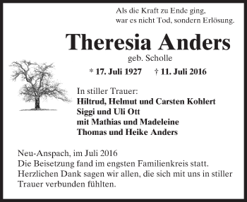 Traueranzeige von Therese Anders von  Usinger Anzeiger Traueranzeige von Therese Anders von  Usinger Anzeiger