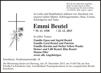 Traueranzeige von Emmi Beutel von  Landskrone