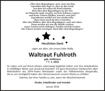 Traueranzeige von Waltraud Fuhlroth von  Wiesbaden komplett