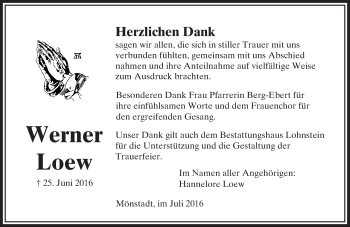 Traueranzeige von Werner Loew von  Usinger Anzeiger