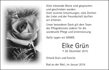 Traueranzeige von Elke Grün von  Usinger Anzeiger
