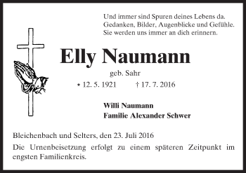 Traueranzeige von Elly Naumann von  Kreisanzeiger