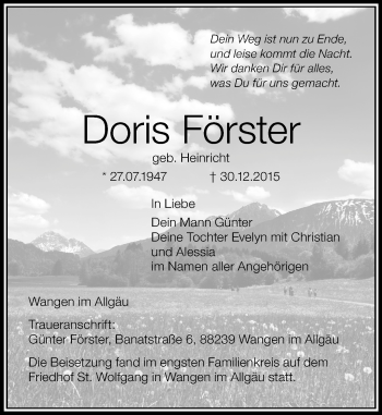 Traueranzeige von Doris Förster von  Gießener Anzeiger