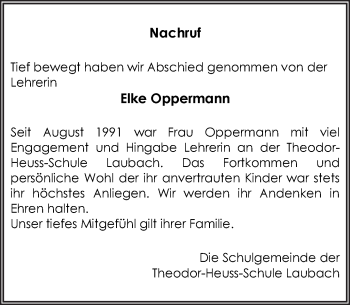 Traueranzeige von Elke Oppermann von  Gießener Anzeiger
