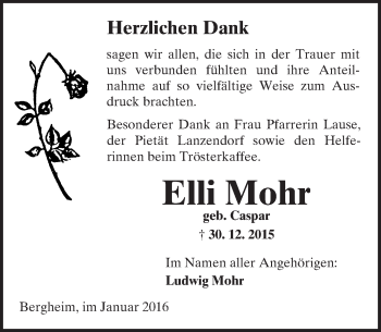 Traueranzeige von Elli Mohr von  Sonntags Anzeiger