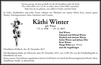 Traueranzeige von Käthi Winter von  Wormser Zeitung
