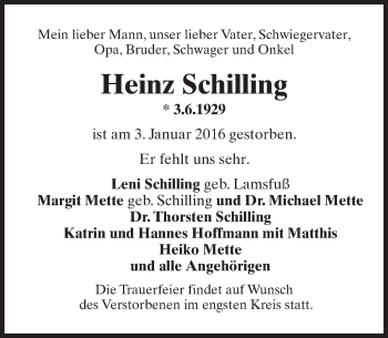 Traueranzeige von Heinz Schilling von  Wiesbaden komplett