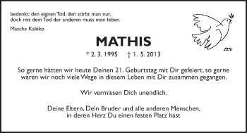 Traueranzeige von Mathis  von  Gießener Anzeiger