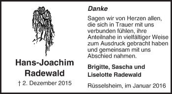 Traueranzeige von Hans-Joachim Radewald von  Mainspitze